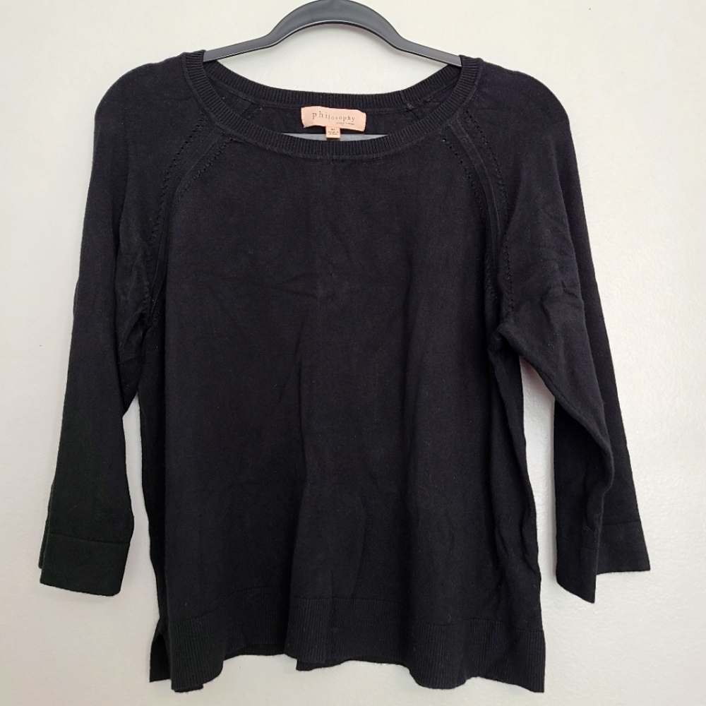 Philosophy Black Rayon Blend Pullover Minimal Office 3/4 Length Sweater XL